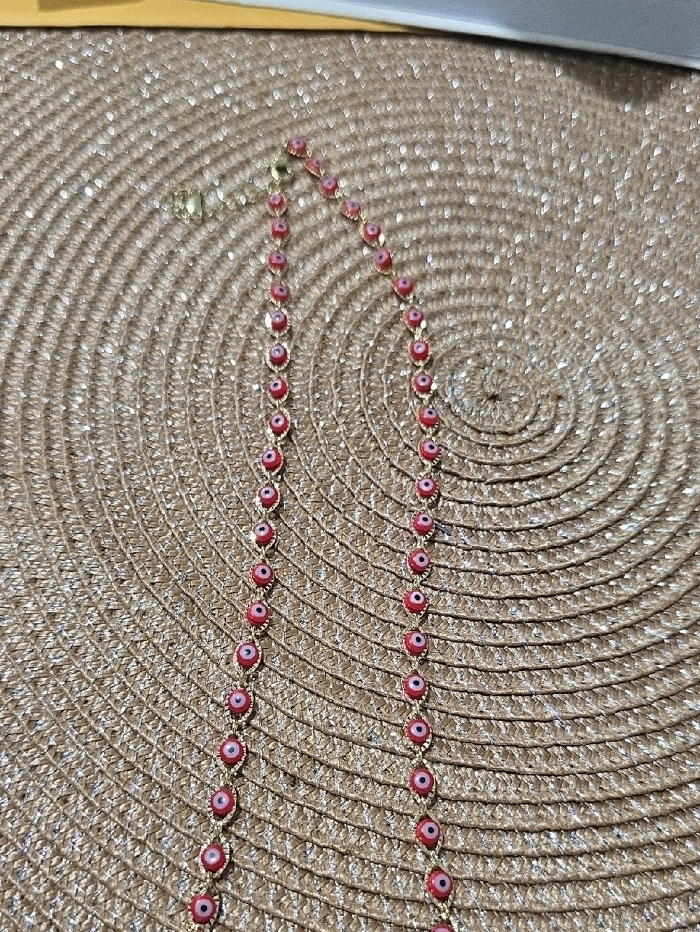 Gold-Tone Red Enamel Evil Eye Station Necklace